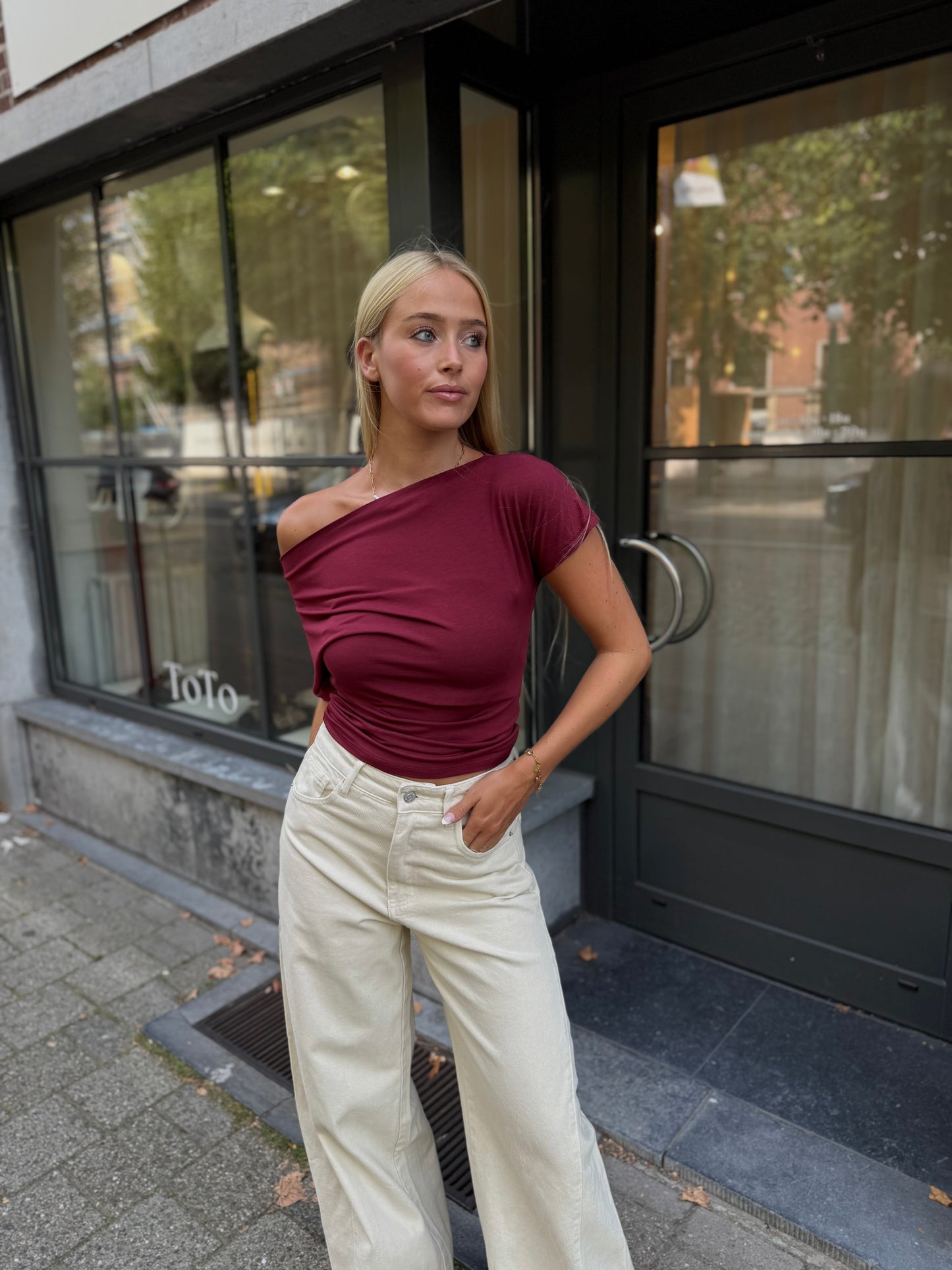 Shirt Off Shoulder - Bordeaux