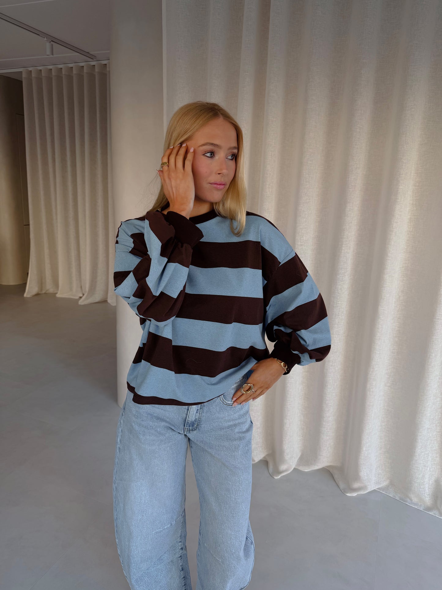 Trui Streep - Lichtblauw/Bruin