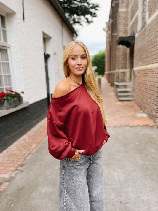 Sweater Off Shoulder - Bordeaux