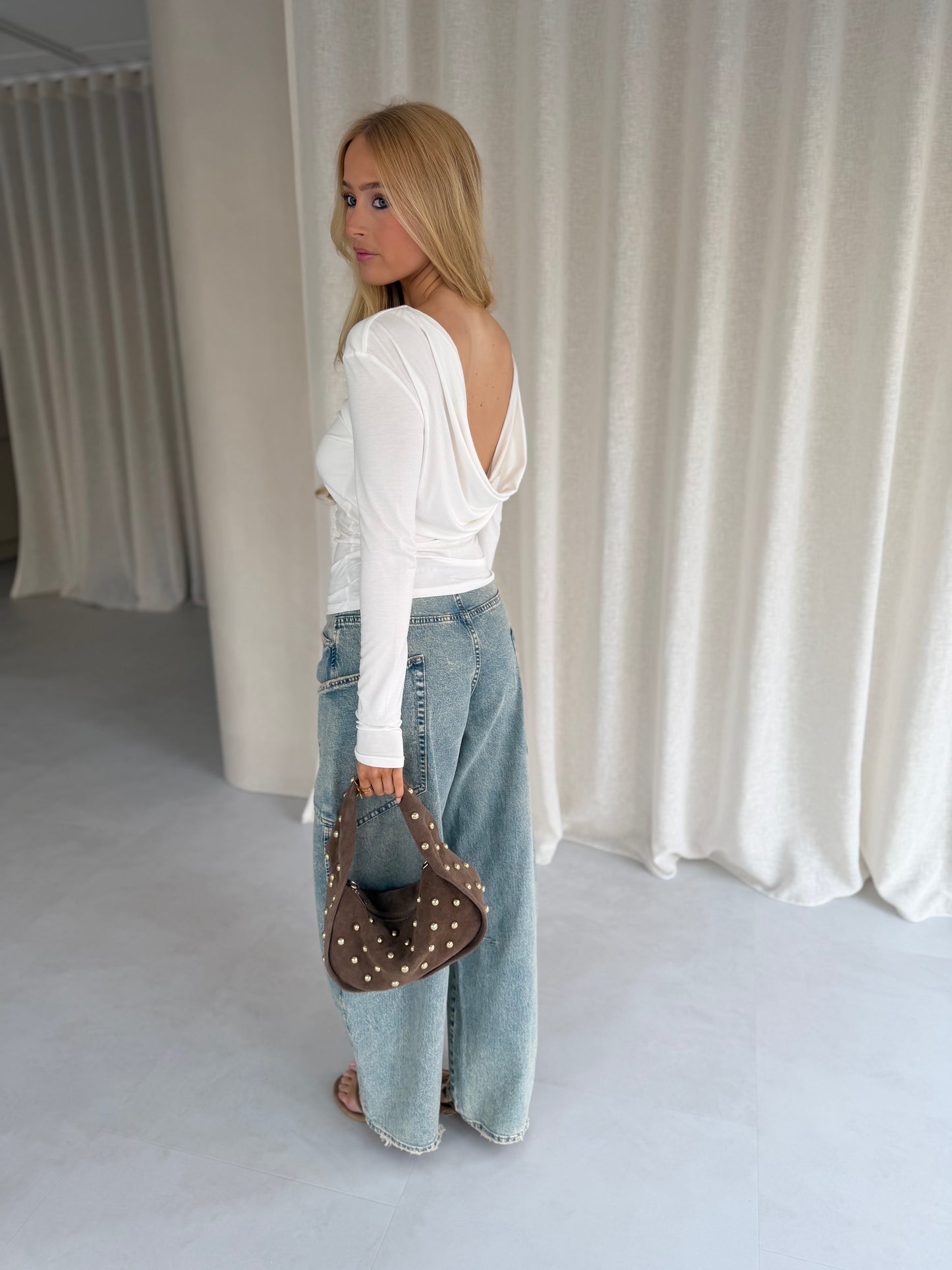 Open back draped top - Wit