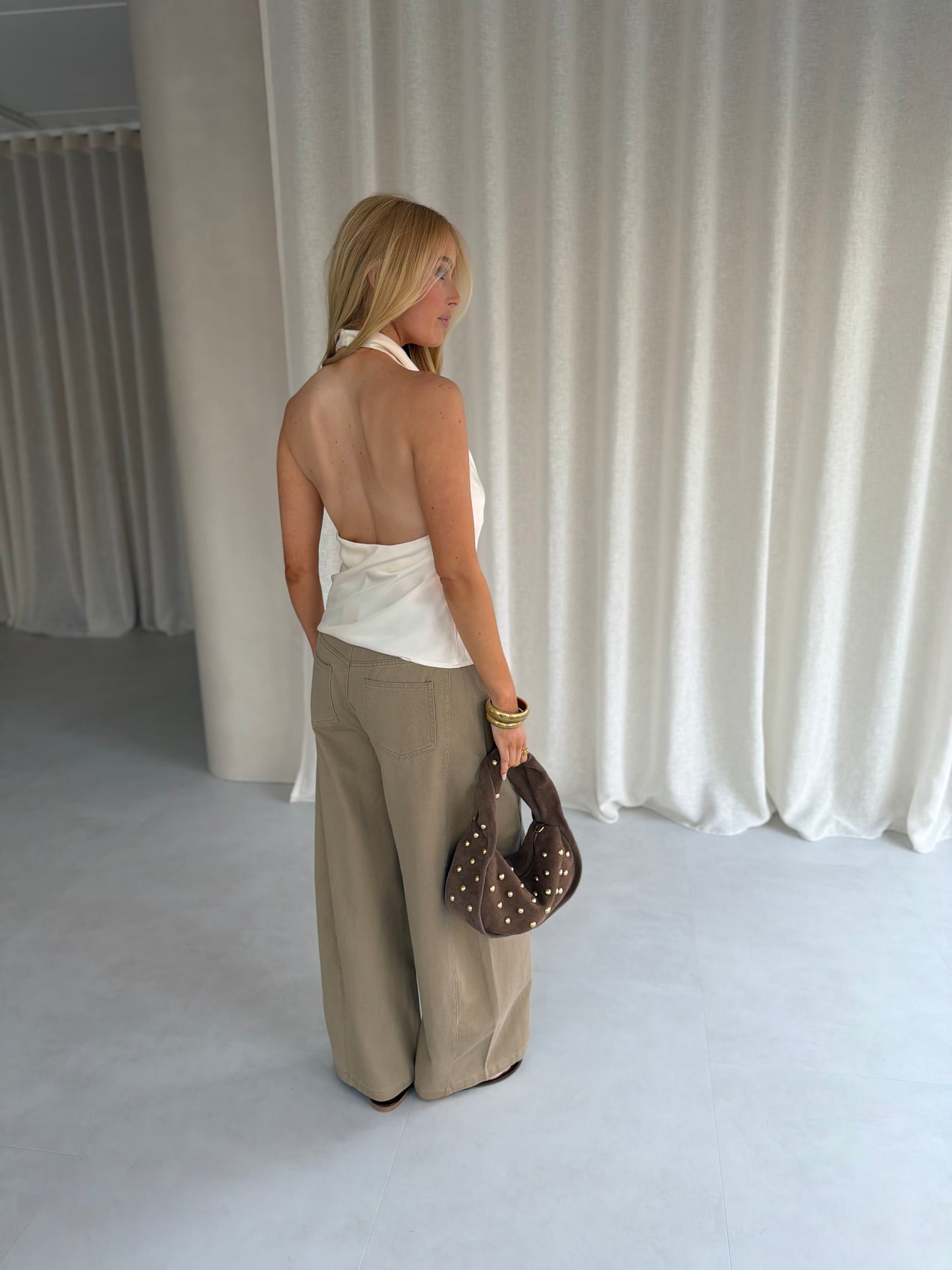 Halter satin top - Ecru