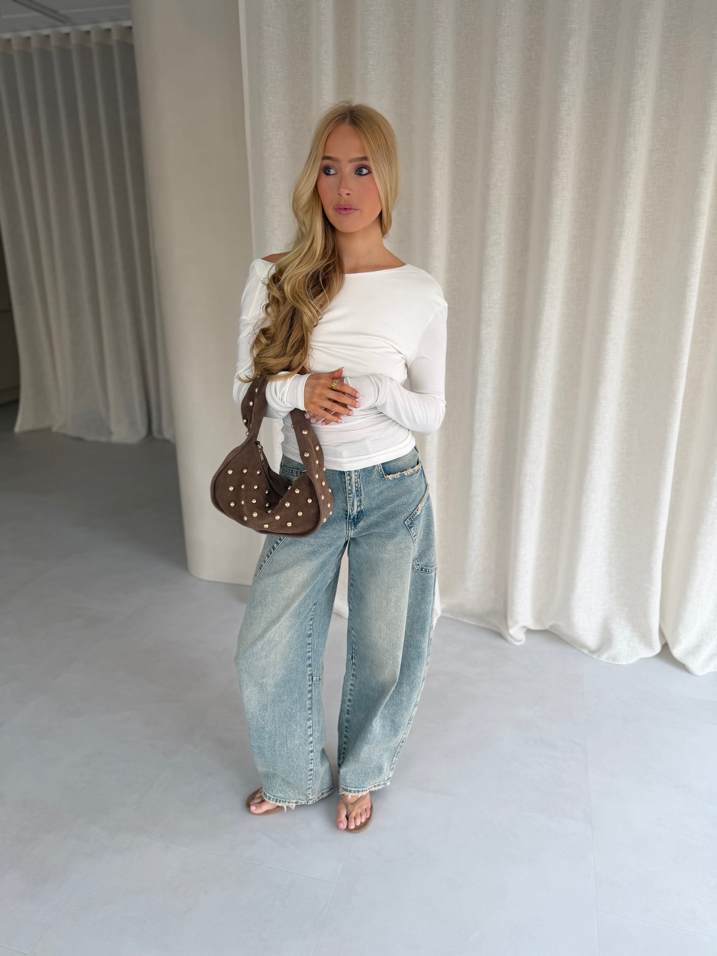 Open back draped top - Wit