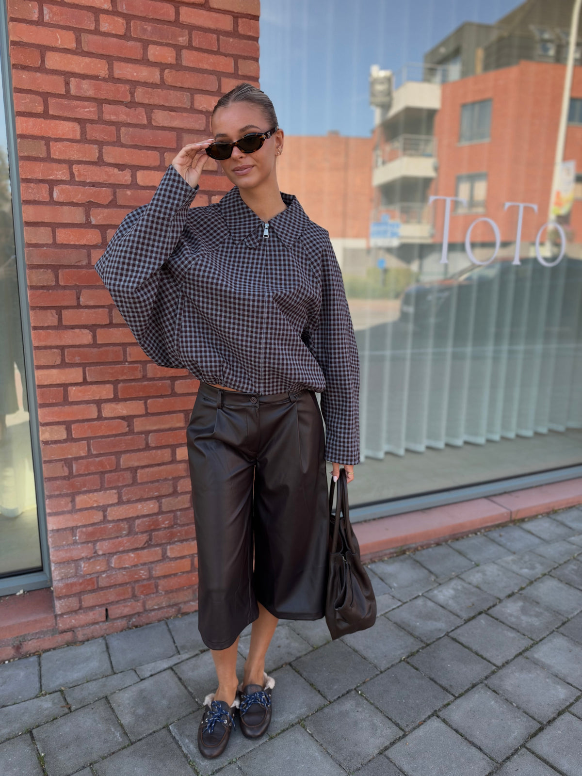 Plaid Bomber Jacket - choco/blue