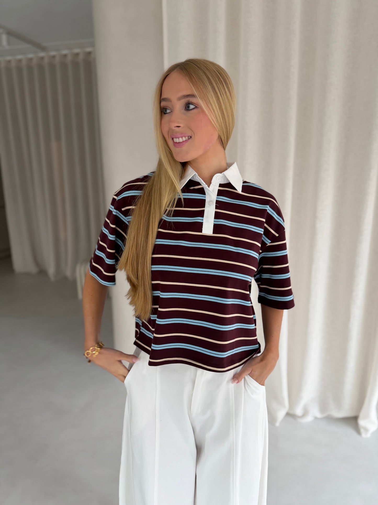Top Polo - Bordeaux/blauw