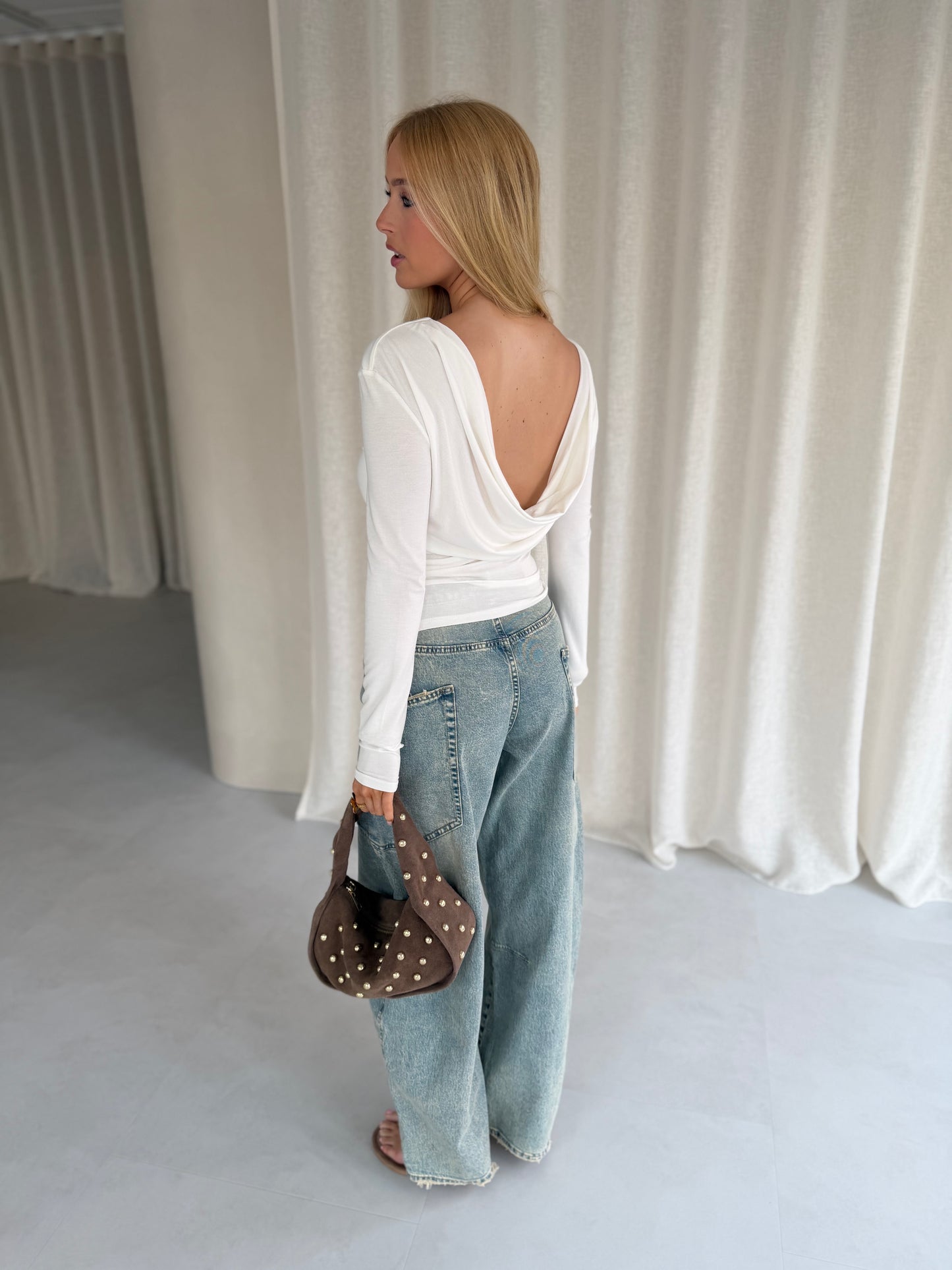 Open back draped top - Wit