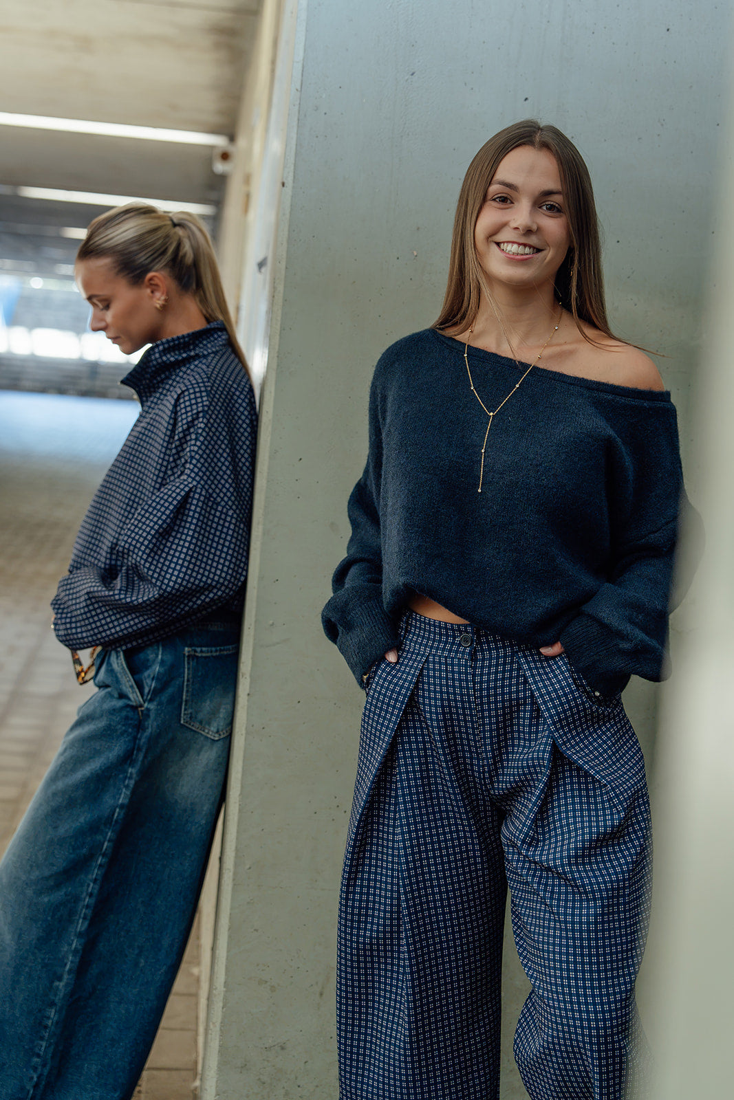 Mila Checkered Pants - Navy