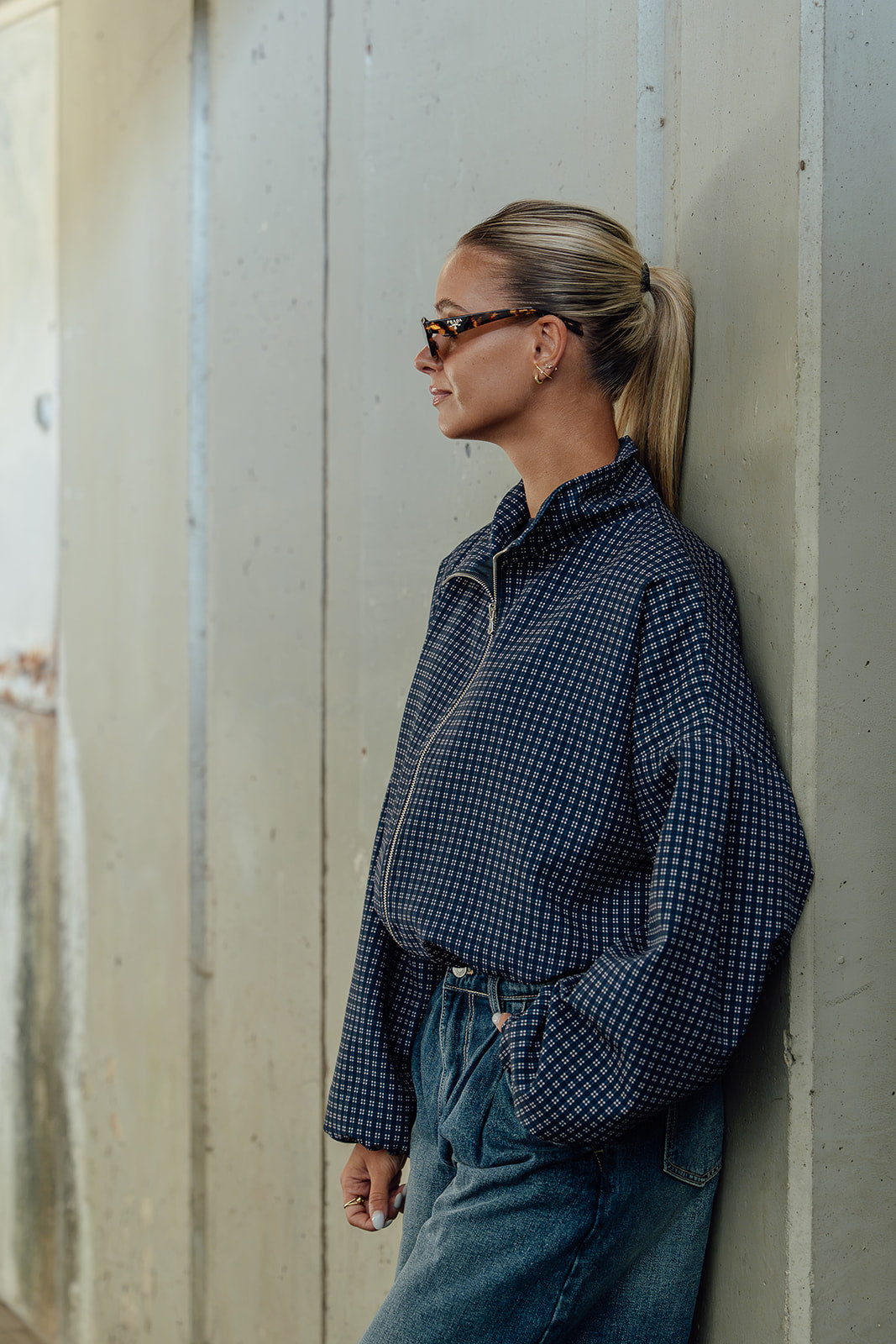 Mila Checkered Bomber - Navy