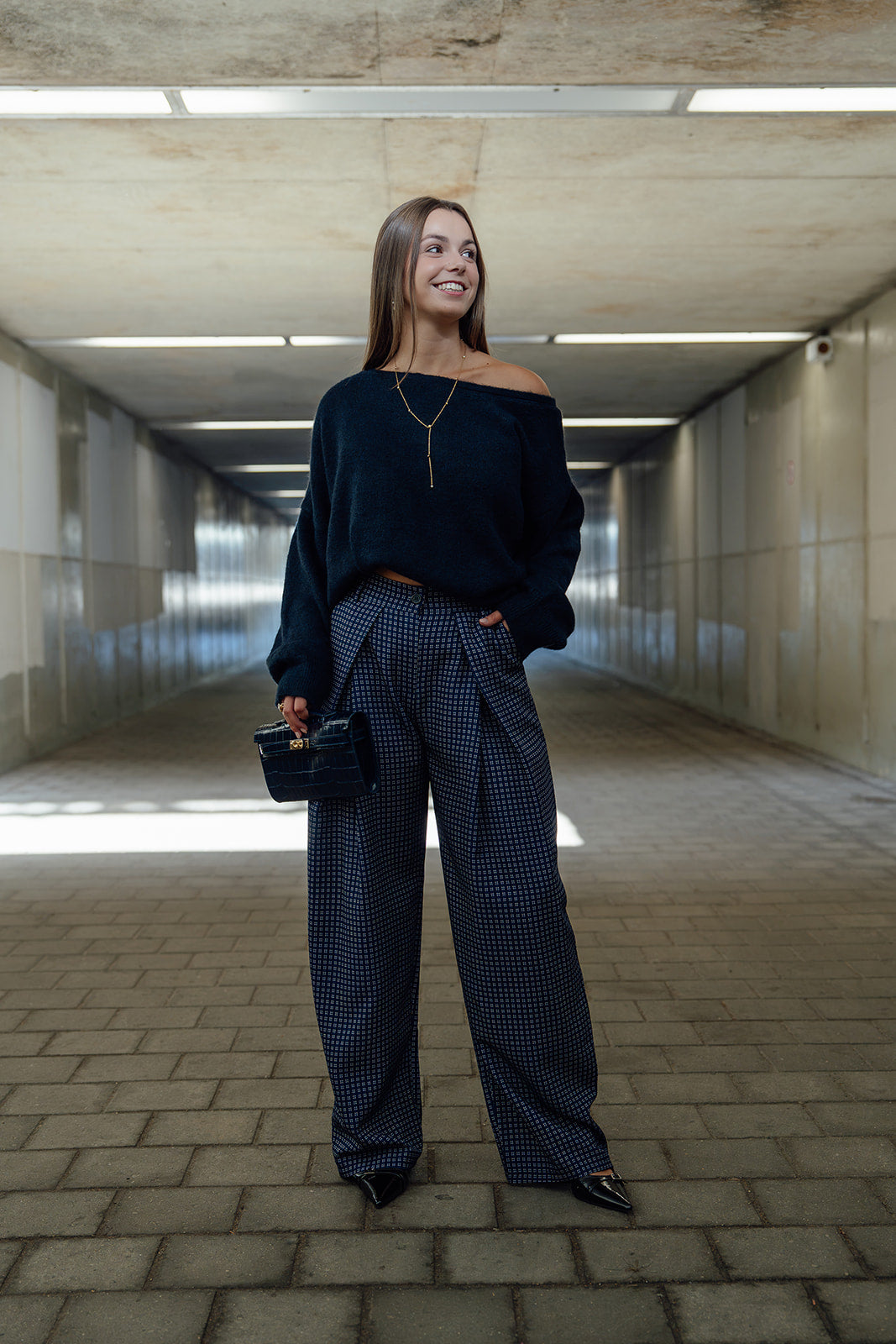 Mila Checkered Pants - Navy