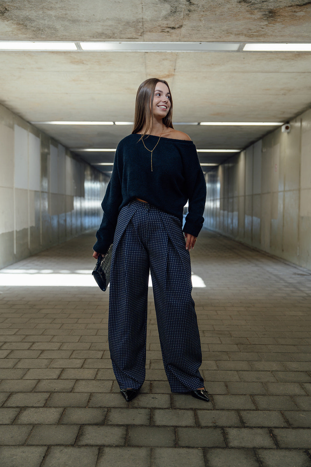 Mila Checkered Pants - Navy
