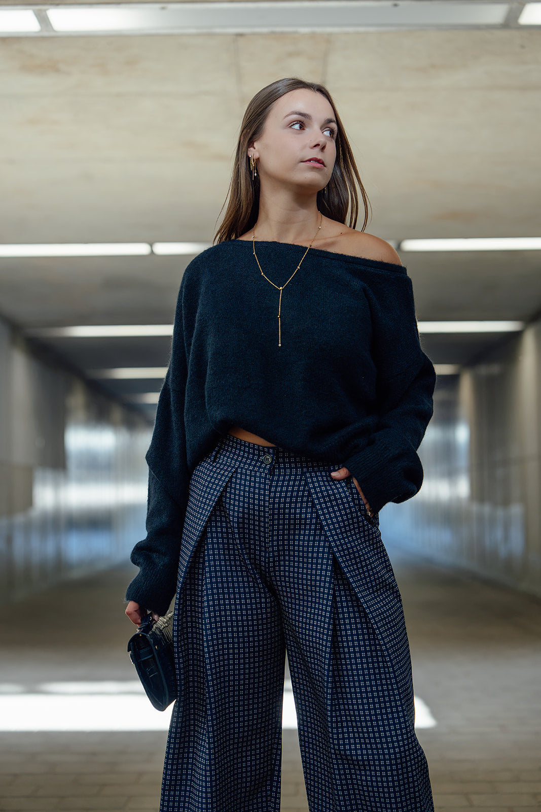 Mila Checkered Pants - Navy