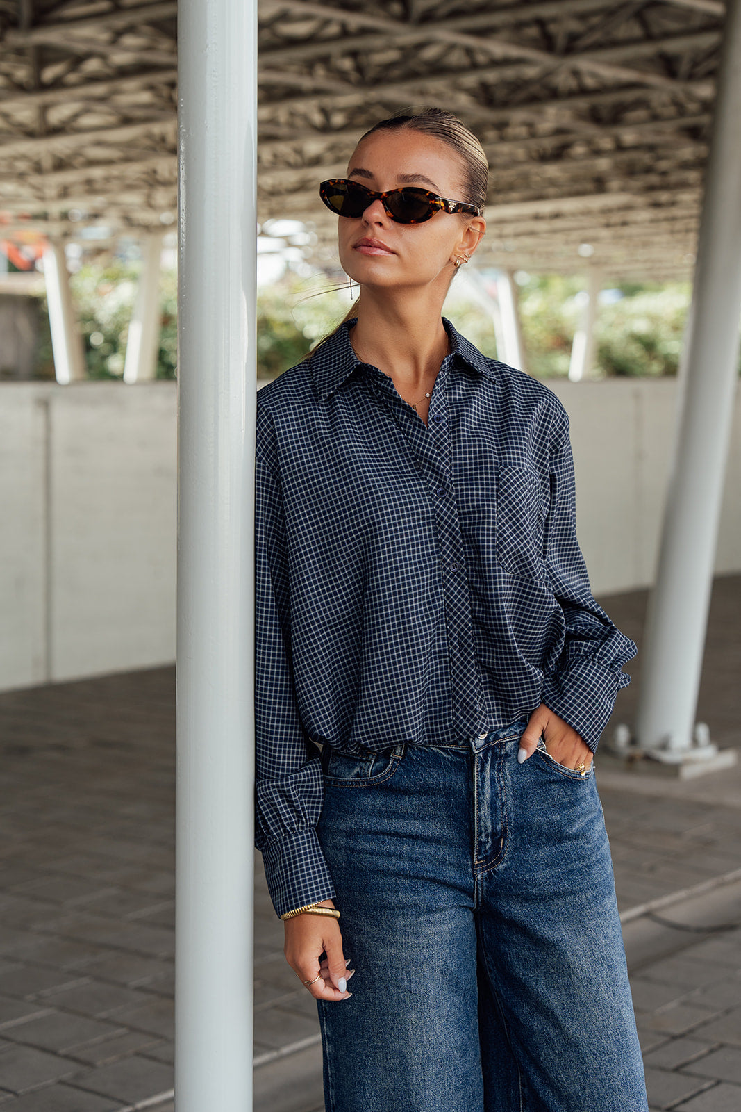 Nola Checkered Shirt - Navy