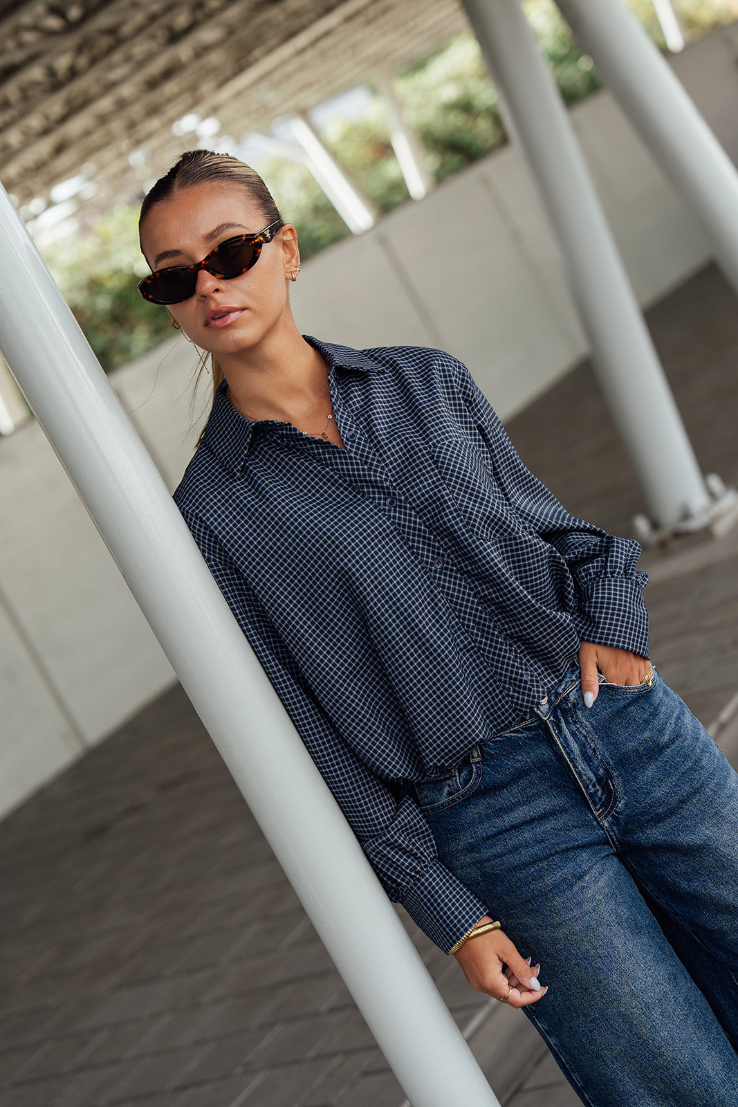 Nola Checkered Shirt - Navy