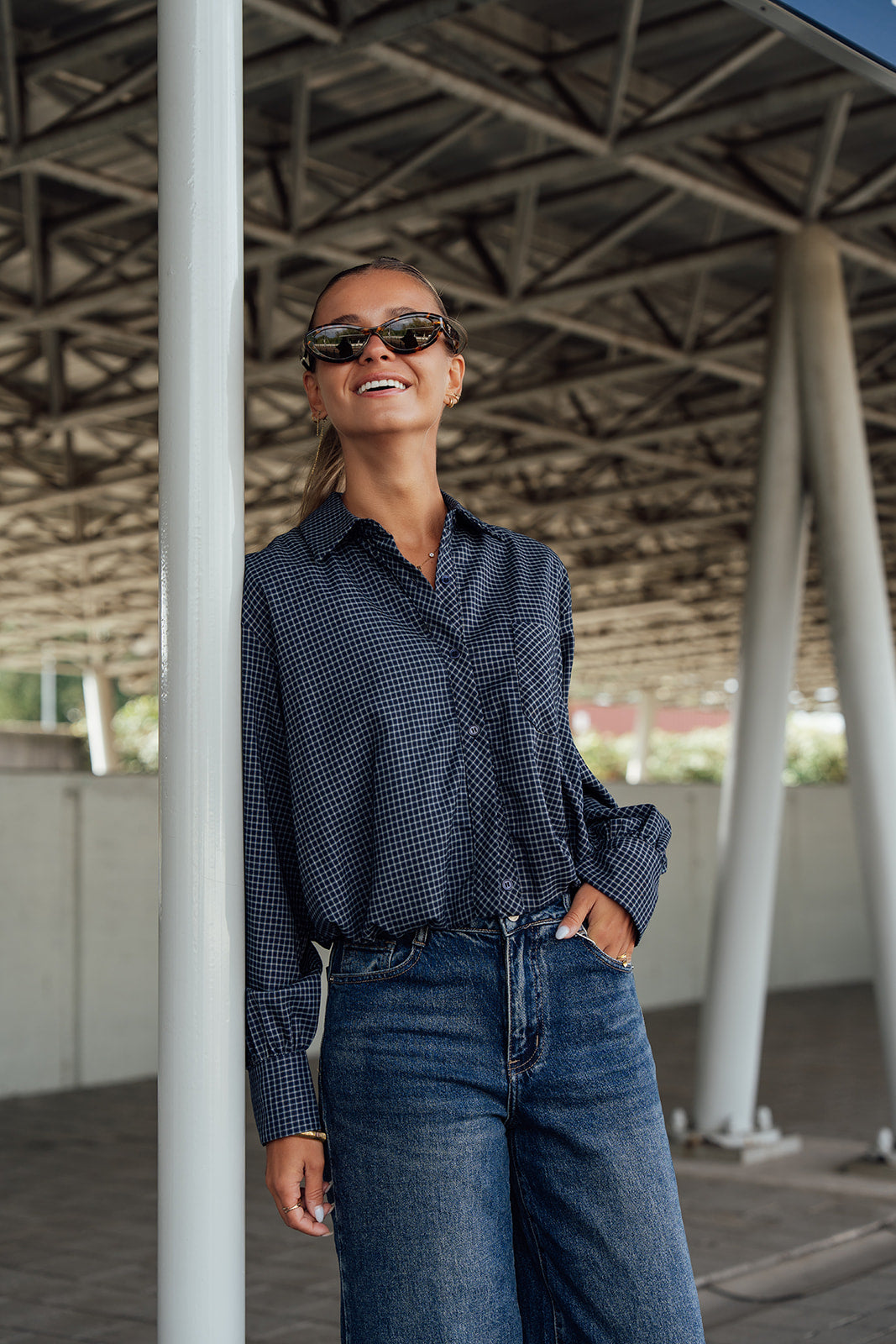 Nola Checkered Shirt - Navy