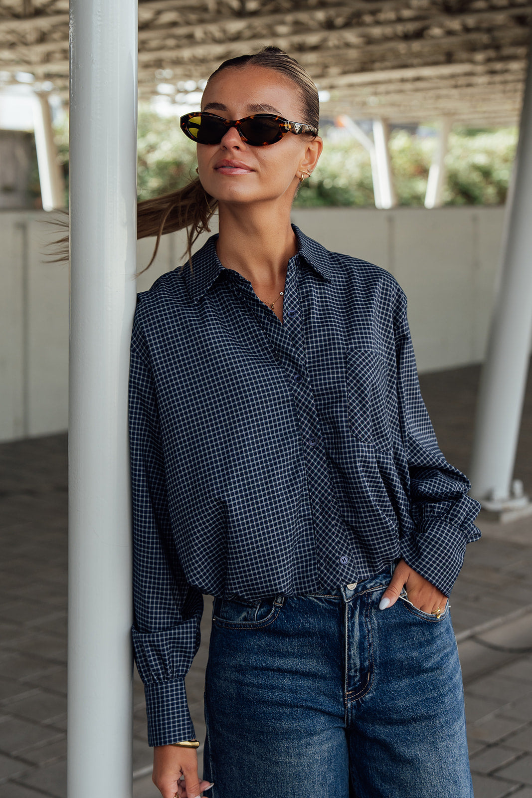 Nola Checkered Shirt - Navy
