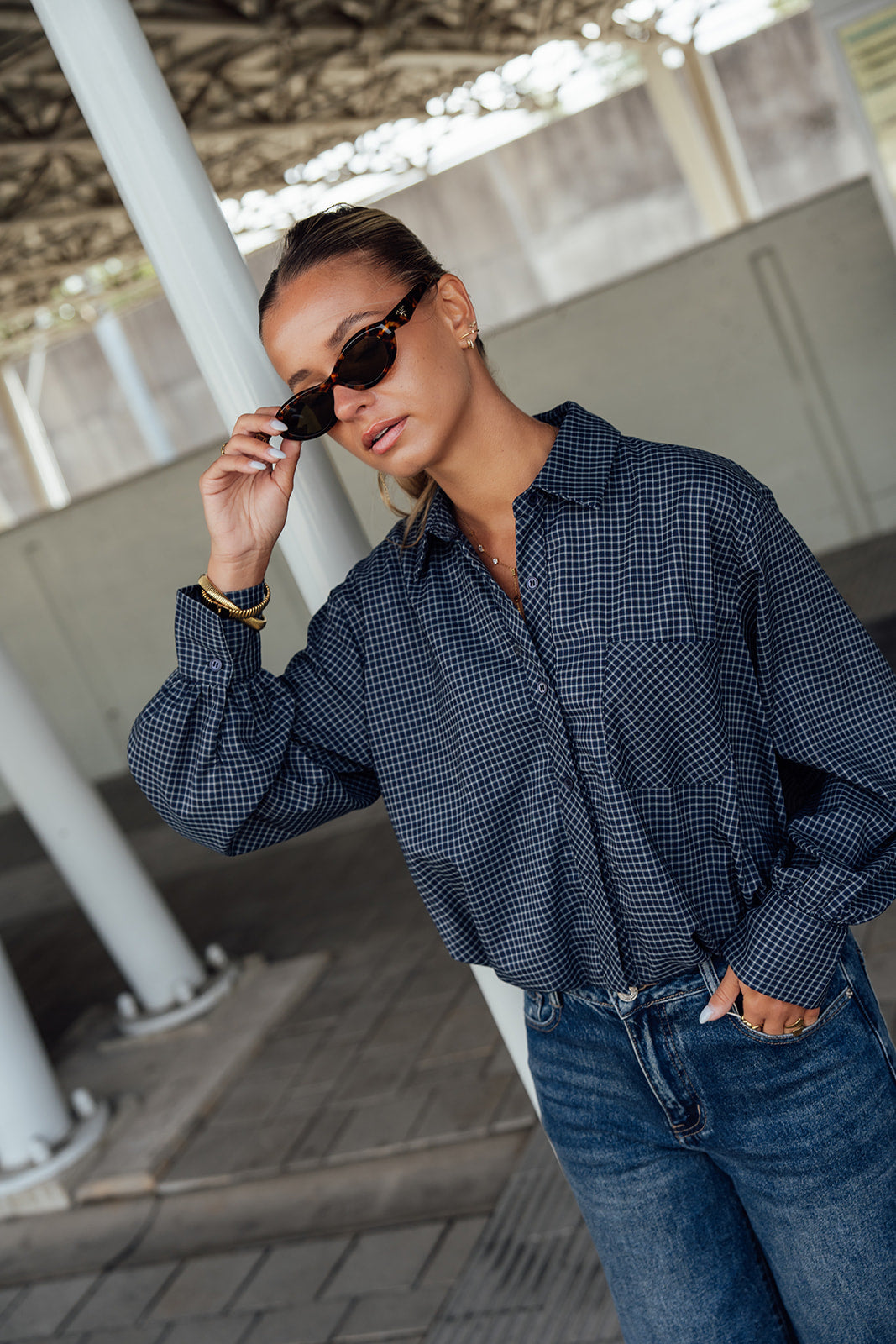 Nola Checkered Shirt - Navy