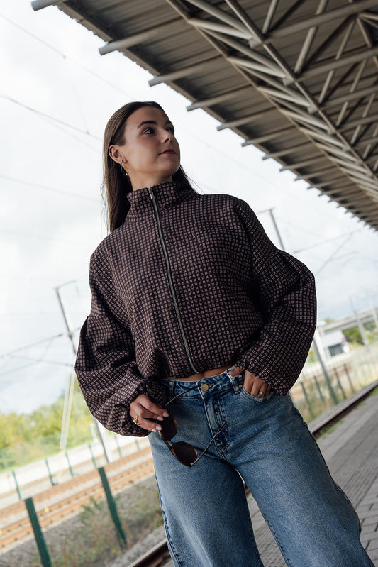 Mila Checkered Bomber - Choco
