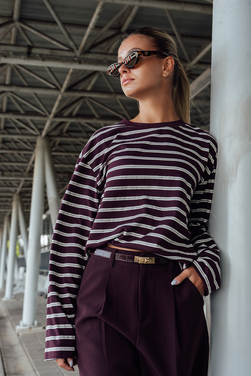 Siena Stripe Top - Bordeaux